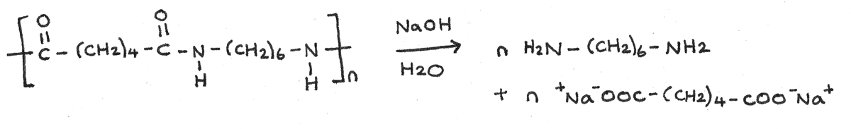Hydrolysis of polyester by base hydrolysis.